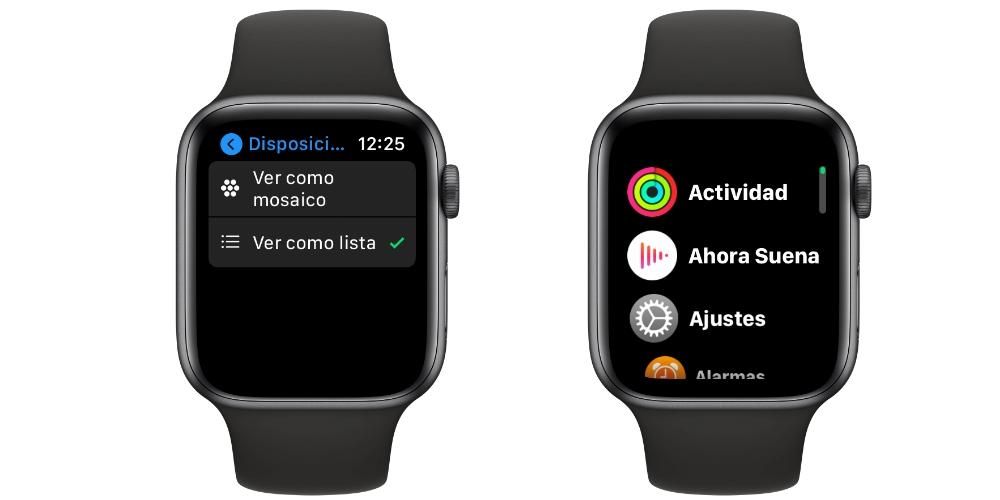 Tingnan ang menu ng mga app ng Apple Watch bilang isang listahan