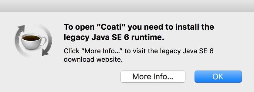 Legacy Java SE 6 Runtime installimine macOS-i