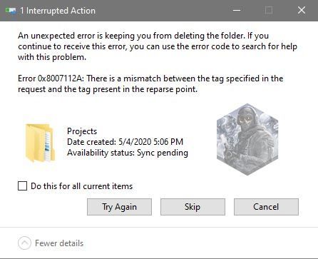 Oprava chyby systému Windows 0x8007112A pri odstraňovaní alebo presúvaní priečinka