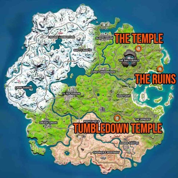 Hvor finner du The Temple, The Ruins og Tumbledown Temple i Fortnite