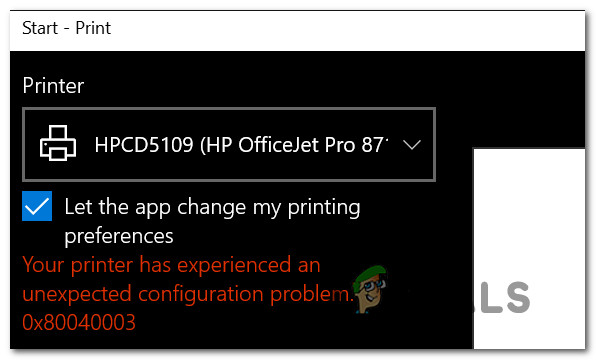 Fix: Din printer har oplevet et uventet konfigurationsproblem