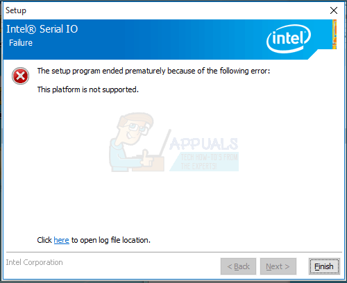 ПОПРАВАК: Порука о грешци „Ова платформа није подржана“ приликом инсталирања Интел® серијског ИО управљачког програма