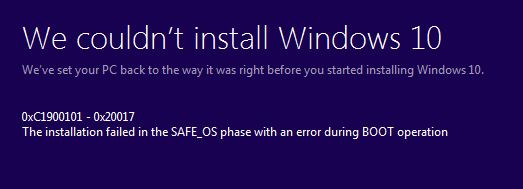 Javítsa ki a Windows 10 0XC1900101 - 0x20017 telepítési hibáját
