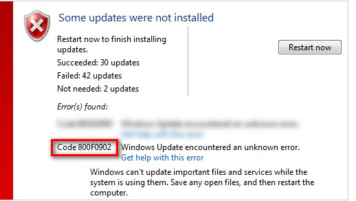 Solució: error d'actualització de Windows 800f0902