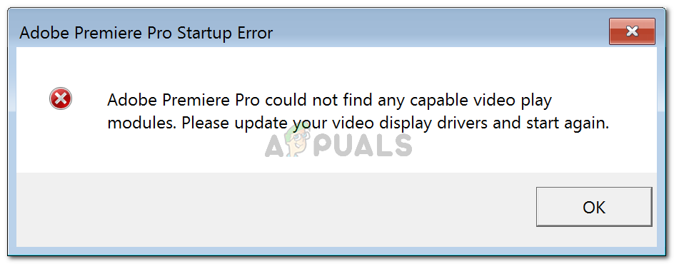 NUSTATYTI: „Adobe Premiere Pro“ nepavyko rasti jokių galimų vaizdo įrašų atkūrimo modulių