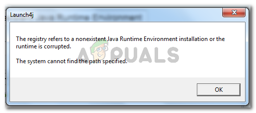 Registri merujuk kepada pemasangan Java Runtime Environment yang tidak ada atau waktu runtuhnya rosak. Sistem tidak dapat mencari jalan yang ditentukan