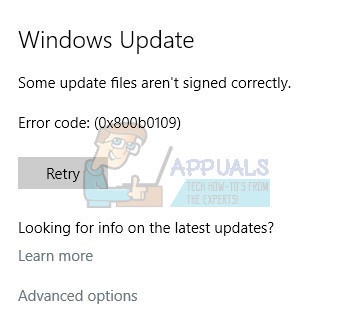 Betulkan: Sebilangan Fail Kemas kini tidak ditandatangani dengan betul pada Windows 10