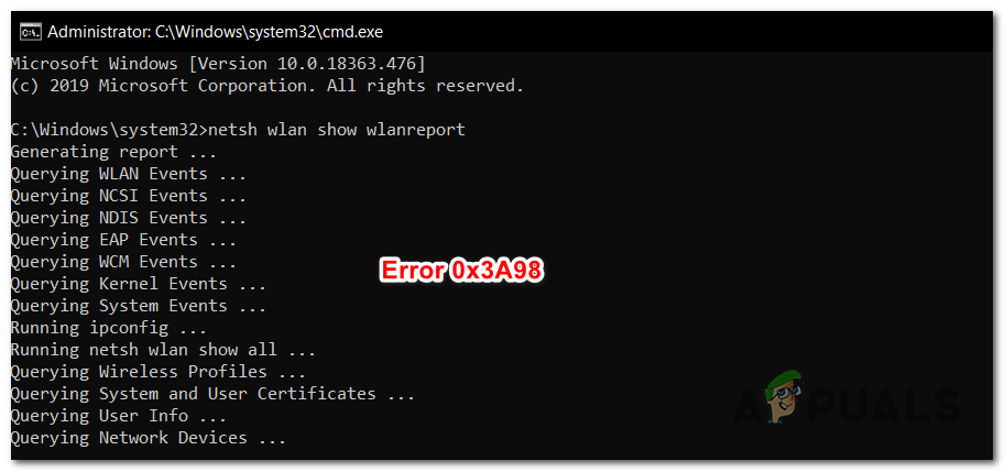 Resuelva el error 0x3A98 al generar WlanReport a través de CMD