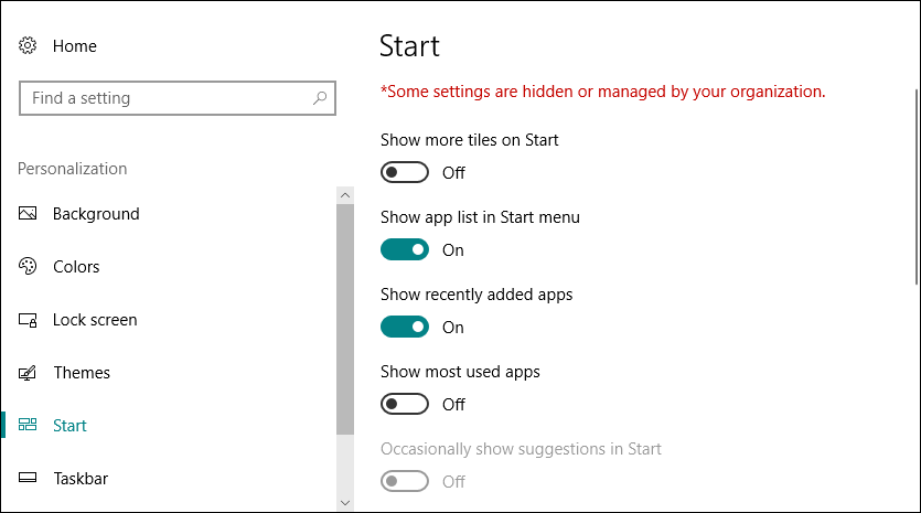 Como desativar a personalização em segundo plano do menu Iniciar no Windows 10?