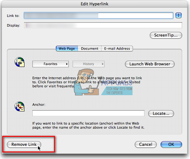 Sådan fjernes / tilføjes hyperlink i Word på Mac