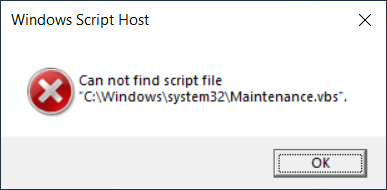 Korjaus: Komentosarjatiedostoa 'C:  Windows  system32  Maintenance.vbs' ei löydy