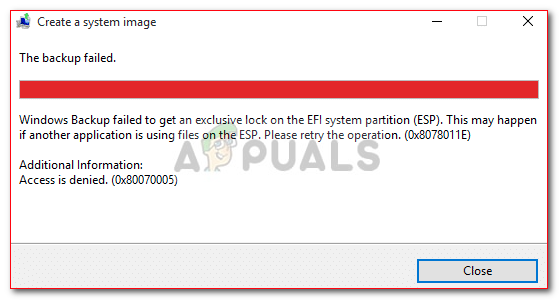 Betulkan: Sandaran Windows Gagal Mendapatkan Kunci Eksklusif pada ESP