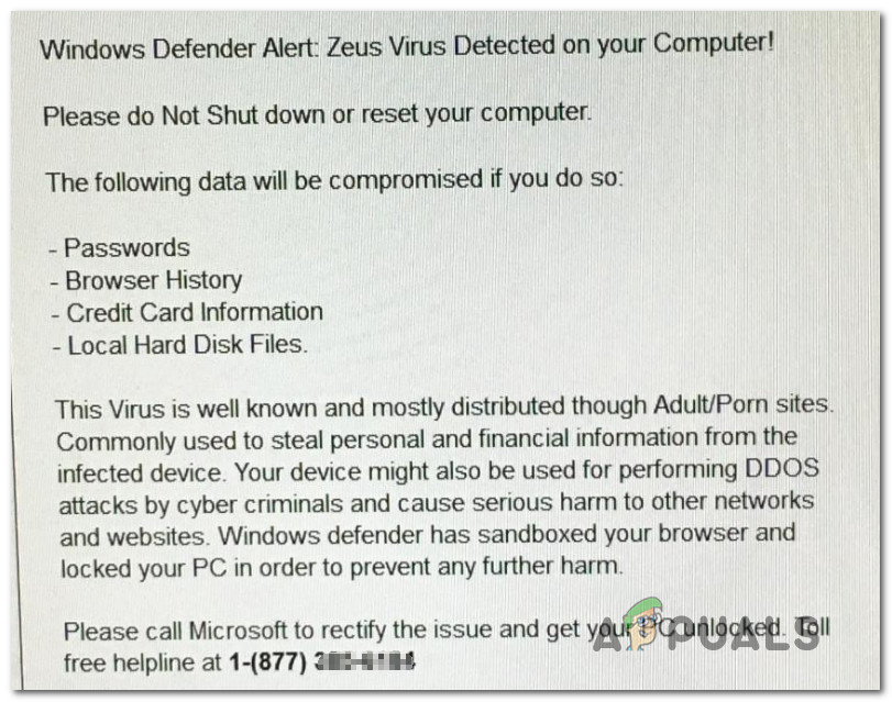 Correção: Alerta do Windows Defender: vírus Zeus detectado em seu computador