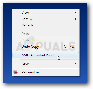 NVIDIA Control Panel จากเมนูบริบทของเดสก์ท็อป