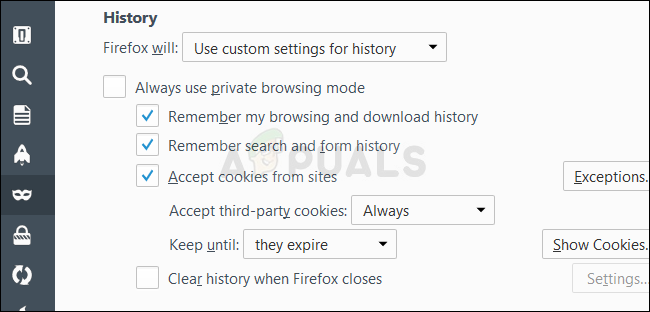 Firefox - aceita cookies de terceiros