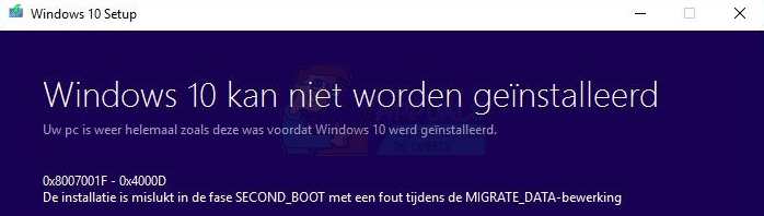 Oprava: Windows 10 Anniversary Update zlyhá s chybou 0x8007001f