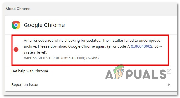Kuinka korjata Google Chrome -päivitysvirhe 0x80040902