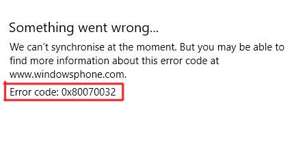 Поправка: Приложенията няма да синхронизират код за грешка 0x80070032