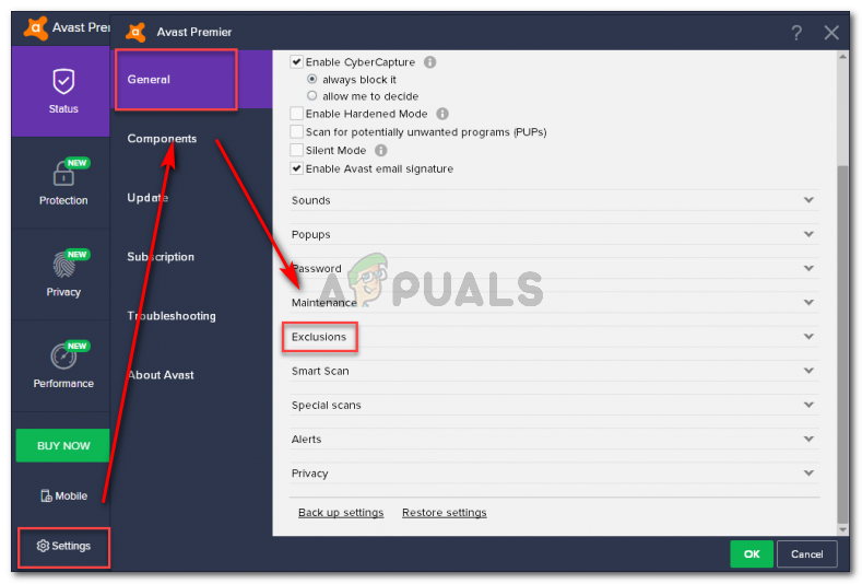 In Avast, you can add a connection to the exclusion by going to Settings>Yleistä> Poissulkeminen. 