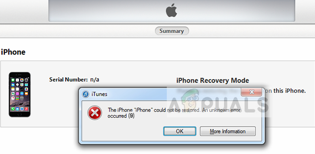 Parandus: iTunes Unknown Restore Error 9