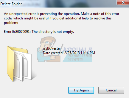 Fix: Directory er ikke tom Fejl 0x80070091