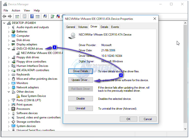 Javítás: DVD / CD meghajtó 19. hiba a Windows 10 rendszeren