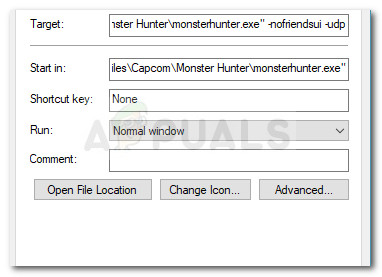 -Nofriendsui -UDP- tai -nofriendsui -tcp-parametrien lisääminen Monster Hunter: World -pikakuvakkeeseen