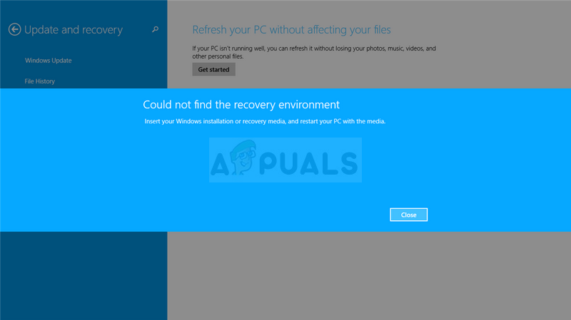 Betulkan: Tidak dapat Mencari Persekitaran Pemulihan pada Windows 10