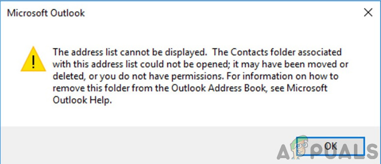 ไม่สามารถแสดงรายการที่อยู่ใน Outlook (แก้ไข)