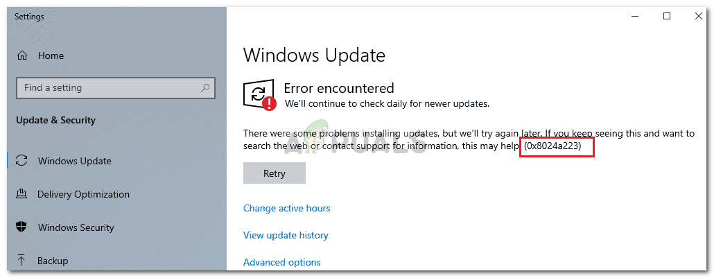 Correção: Erro do Windows Update 0x8024a223