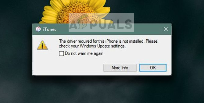 Поправка: Драйверът, необходим за този iPhone, не е инсталиран на Windows 10