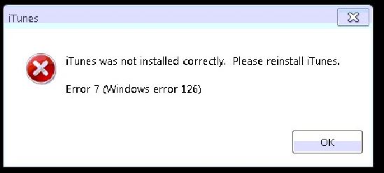 Correção: iTunes Error 7 (Windows error 126)