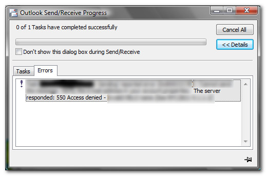 Javítás: SMTP-hiba 550, amikor e-mailt küld