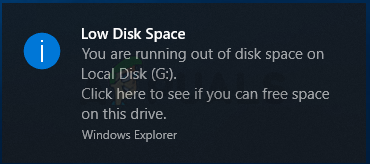 Correção: Notificação de pouco espaço em disco no Windows 10