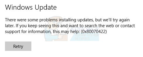Correção: Erro de atualização do Windows 10 0x80070422