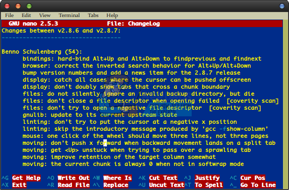 GNU کے نینو ایڈیٹر میں متن کے بڑے بلاکس کو کیسے حذف کریں