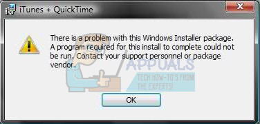 Correção: iTunes ‘há um problema com este pacote do instalador do Windows’
