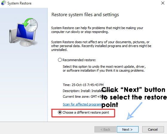 restauración del sistema en Windows 10-7