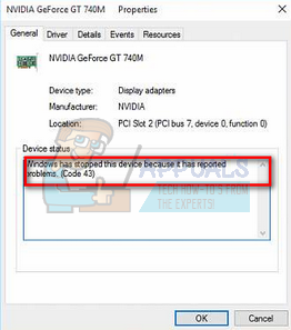Remediere: Codul NVIDIA 43 (Windows a oprit acest dispozitiv deoarece a raportat probleme)
