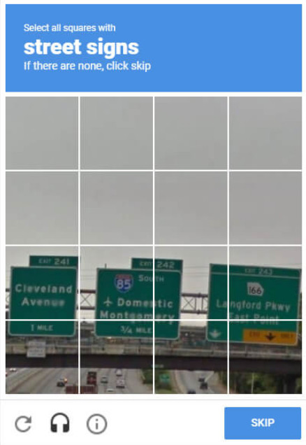 reCAPTCHA Google käytettäessä sähköpostia
