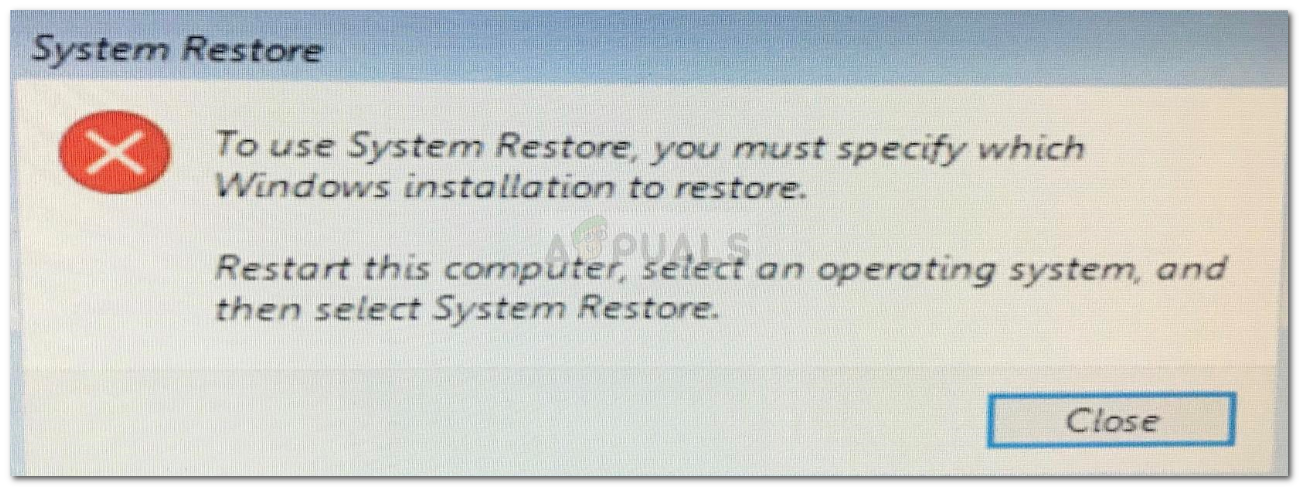 Korjaus: Jotta voit käyttää järjestelmän palauttamista, sinun on määritettävä, mikä Windowsin asennus palauttaa virheen