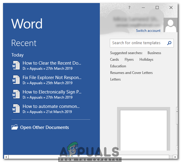 Cómo borrar o deshabilitar la lista de documentos recientes en Microsoft Word