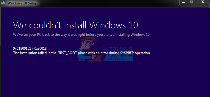 إصلاح: خطأ تحديث Windows 10 '0xc1900101-0x30018'
