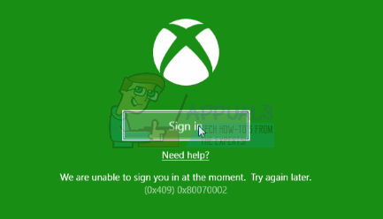 Az Xbox App bejelentkezési hiba (0x409) 0x80070002 javítása