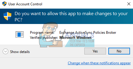 Solució: desactiveu el quadre de diàleg 'Intercanvi de polítiques activesync' a Windows