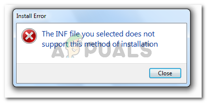 NUSTATYTI: Pasirinktas INF failas nepalaiko šio diegimo būdo