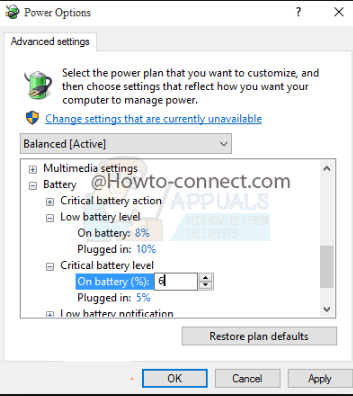 Comment modifier les niveaux de pourcentage de batterie critiques sous Windows 10