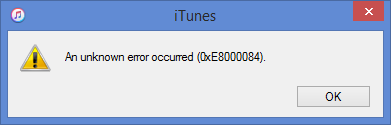 Correção: erro desconhecido do iTunes 0xe8000084