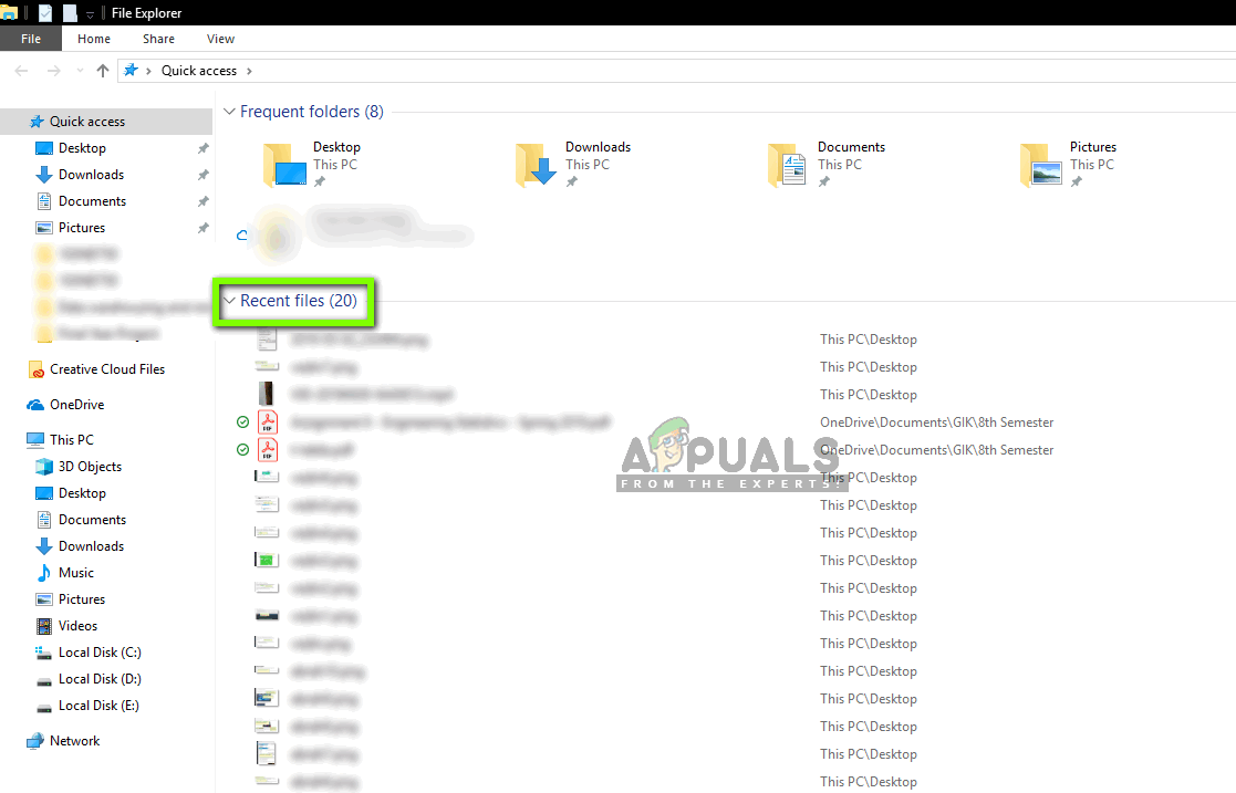 Sådan deaktiveres nylige filer i Windows 10