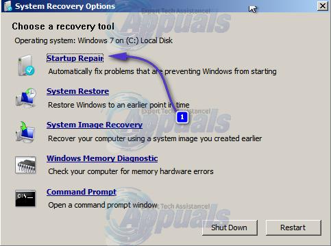การซ่อมแซมการเริ่มต้น windows 7